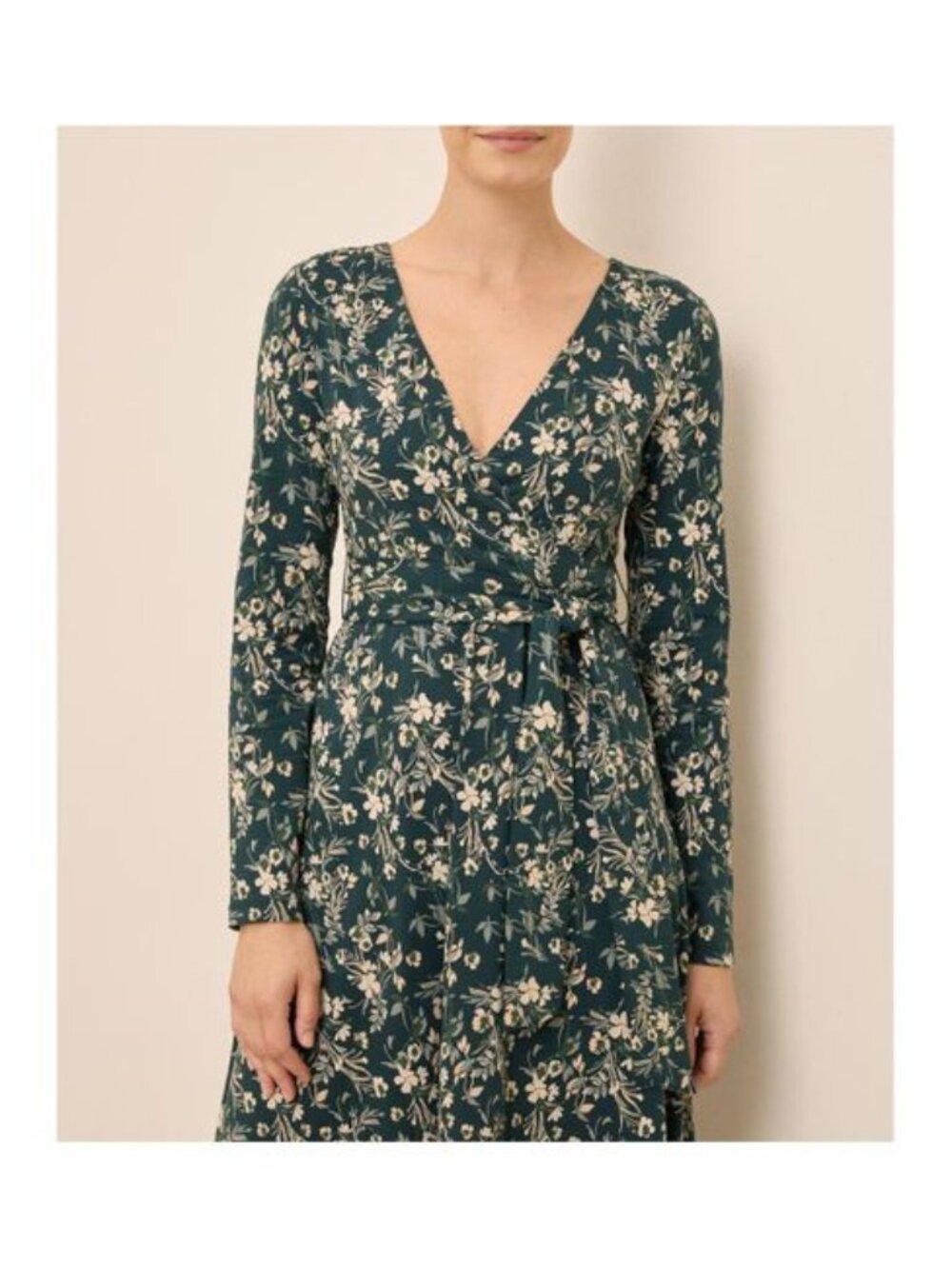 Pact Fit & Flare Dress Sz L Organic Cotton Green Floral Long Sleeve Pockets